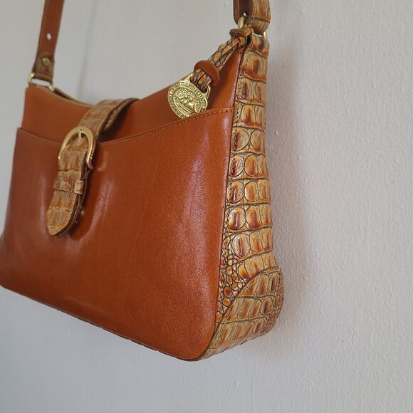 Brahmin Isabelle Croc Embossed Leather Cross Body Shoulder Bag Brown - Picture 3 of 9